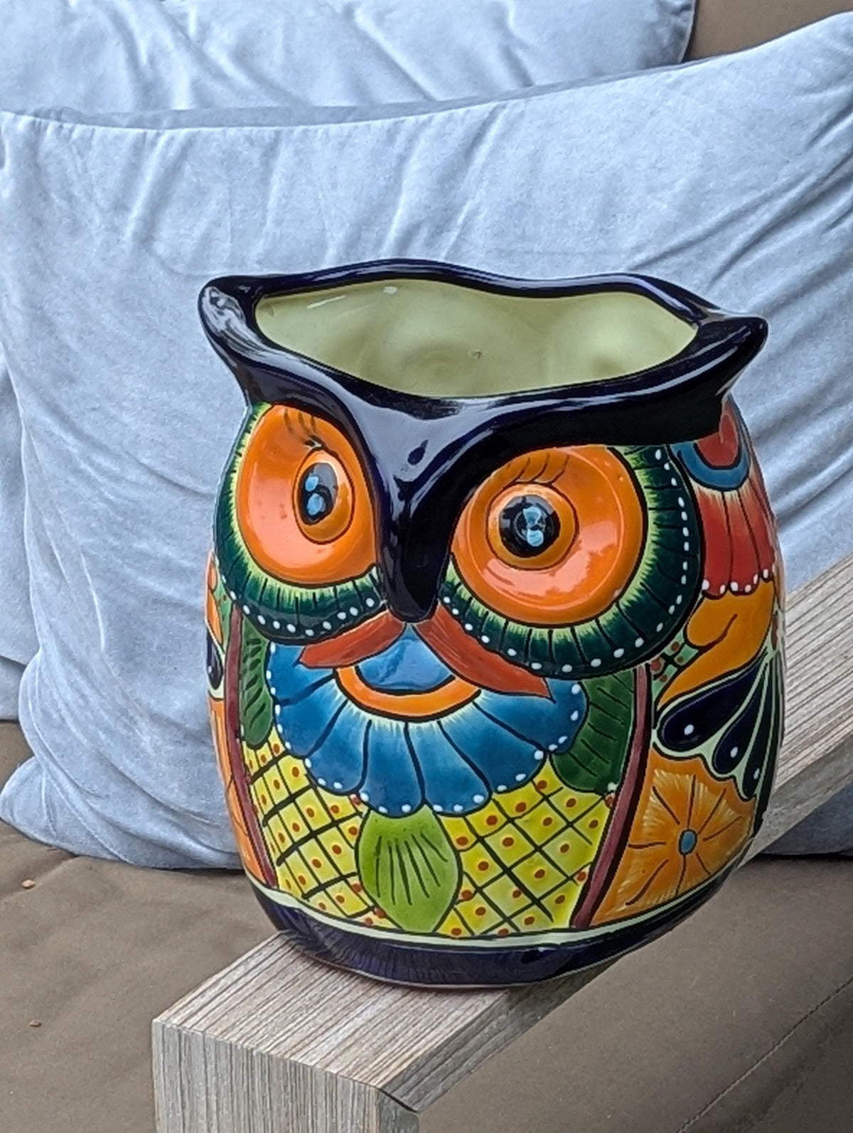 Handmade Talavera Owl Planter: Mexican Pottery Garden Decor