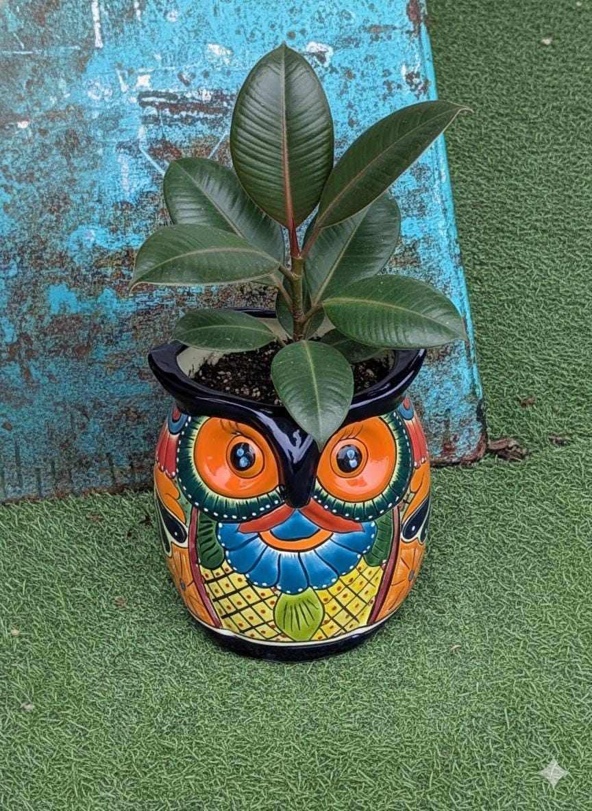 Handmade Talavera Owl Planter: Mexican Pottery Garden Decor
