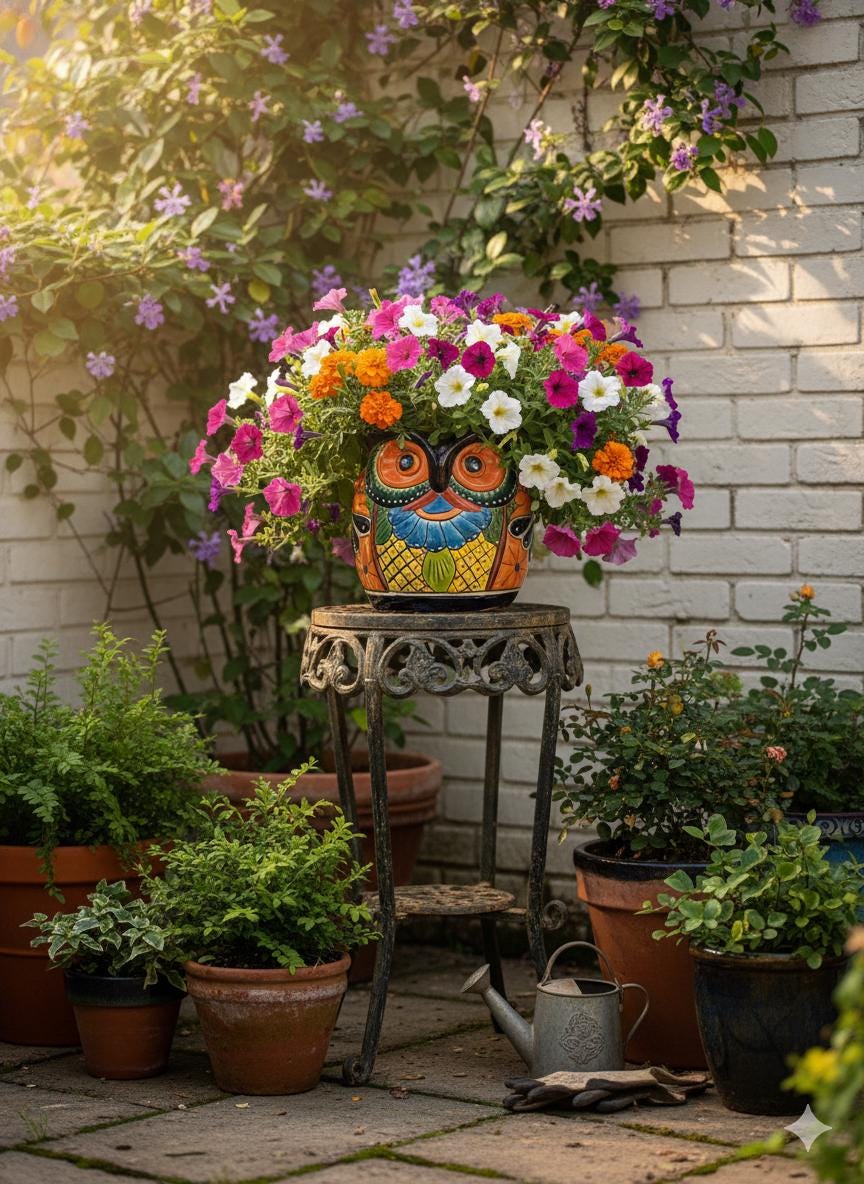 Handmade Talavera Owl Planter: Mexican Pottery Garden Decor