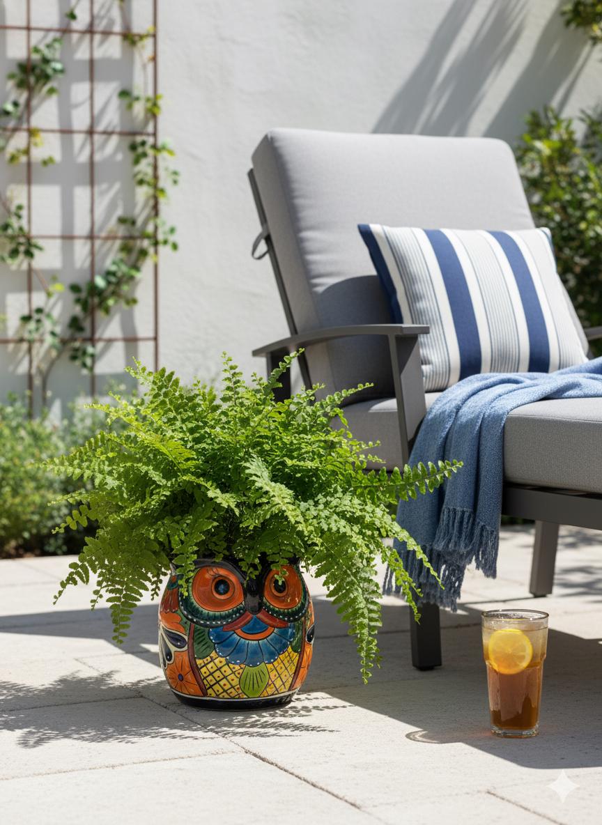 Handmade Talavera Owl Planter: Mexican Pottery Garden Decor