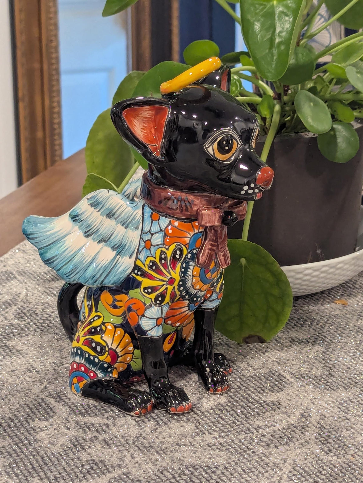 Talavera Chihuahua Figurine, Handmade Ceramic Pottery Home Decor is Mexican Folk Art
