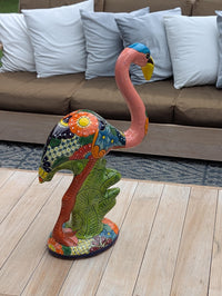Pink Flamingo Garden Decor is Ceramic Mexican Talavera Pottery & Yard Art from luv2brd.com