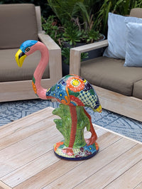 Pink Flamingo Garden Decor is Ceramic Mexican Talavera Pottery & Yard Art from luv2brd.com