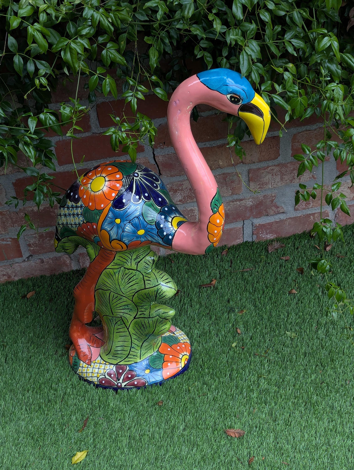 Pink Flamingo Garden Decor is Ceramic Mexican Talavera Pottery & Yard Art from luv2brd.com