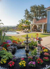 Orange Flamingo Garden Decor is Ceramic Mexican Talavera Pottery & Yard Art