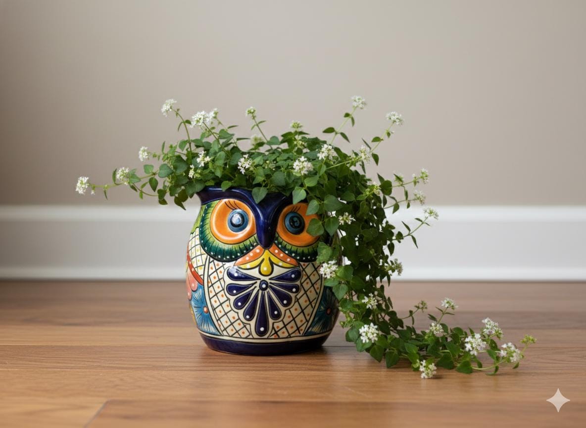 Handmade Talavera Owl Planter: Mexican Pottery Garden Decor