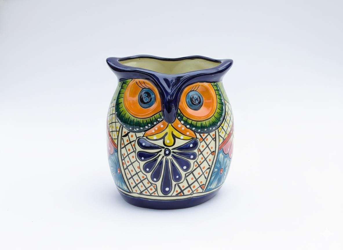 Handmade Talavera Owl Planter: Mexican Pottery Garden Decor