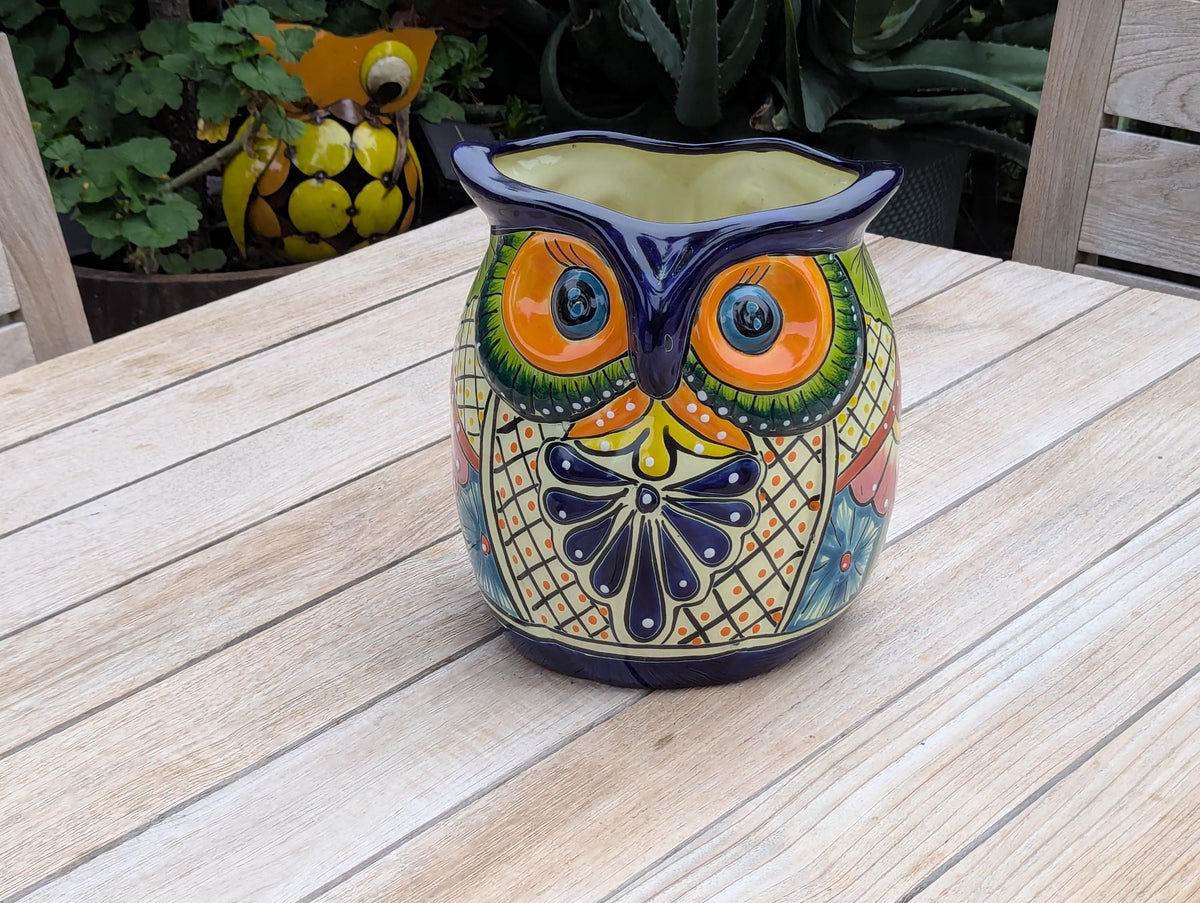 Handmade Talavera Owl Planter: Mexican Pottery Garden Decor