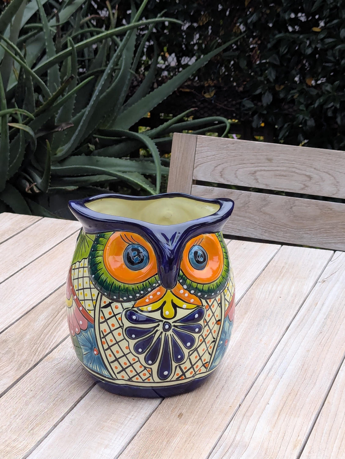 Handmade Talavera Owl Planter: Mexican Pottery Garden Decor