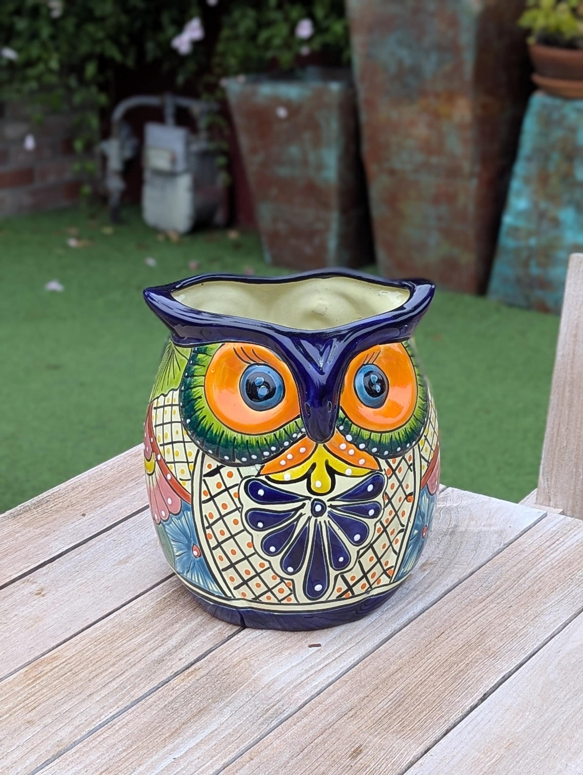 Handmade Talavera Owl Planter: Mexican Pottery Garden Decor