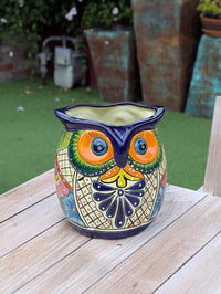 Handmade Talavera Owl Planter: Mexican Pottery Garden Decor