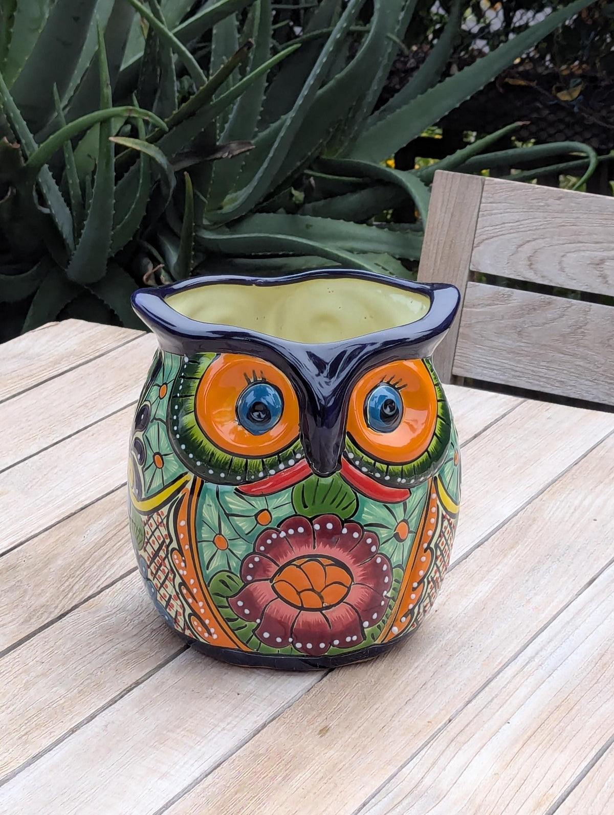 Handmade Talavera Owl Planter: Mexican Pottery Garden Decor