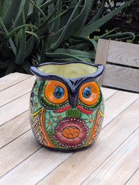 Handmade Talavera Owl Planter: Mexican Pottery Garden Decor