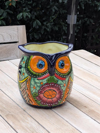 Handmade Talavera Owl Planter: Mexican Pottery Garden Decor