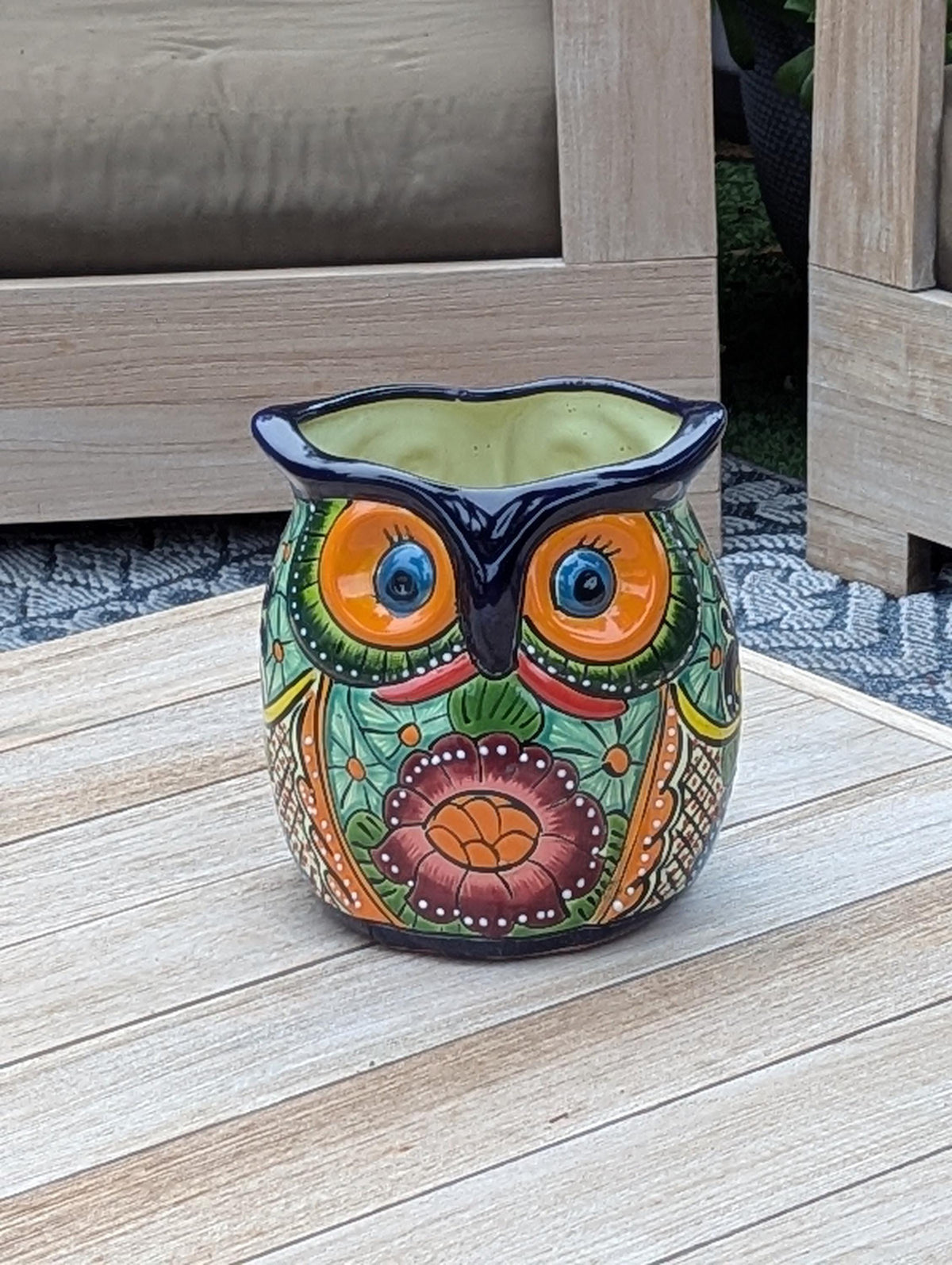 Handmade Talavera Owl Planter: Mexican Pottery Garden Decor