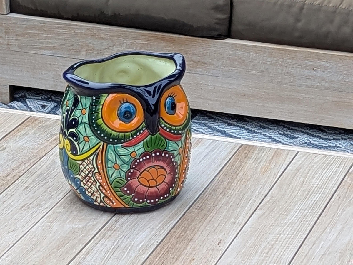 Handmade Talavera Owl Planter: Mexican Pottery Garden Decor