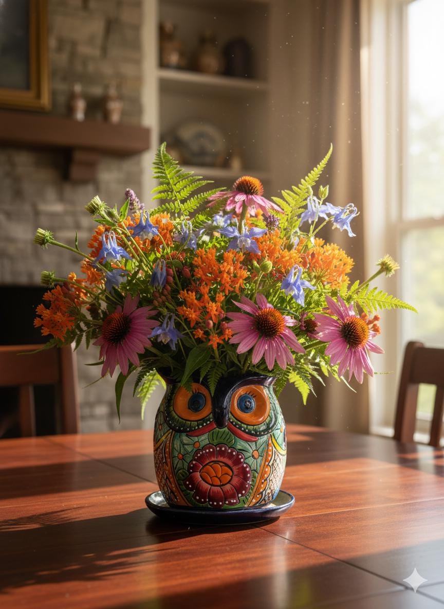 Handmade Talavera Owl Planter: Mexican Pottery Garden Decor