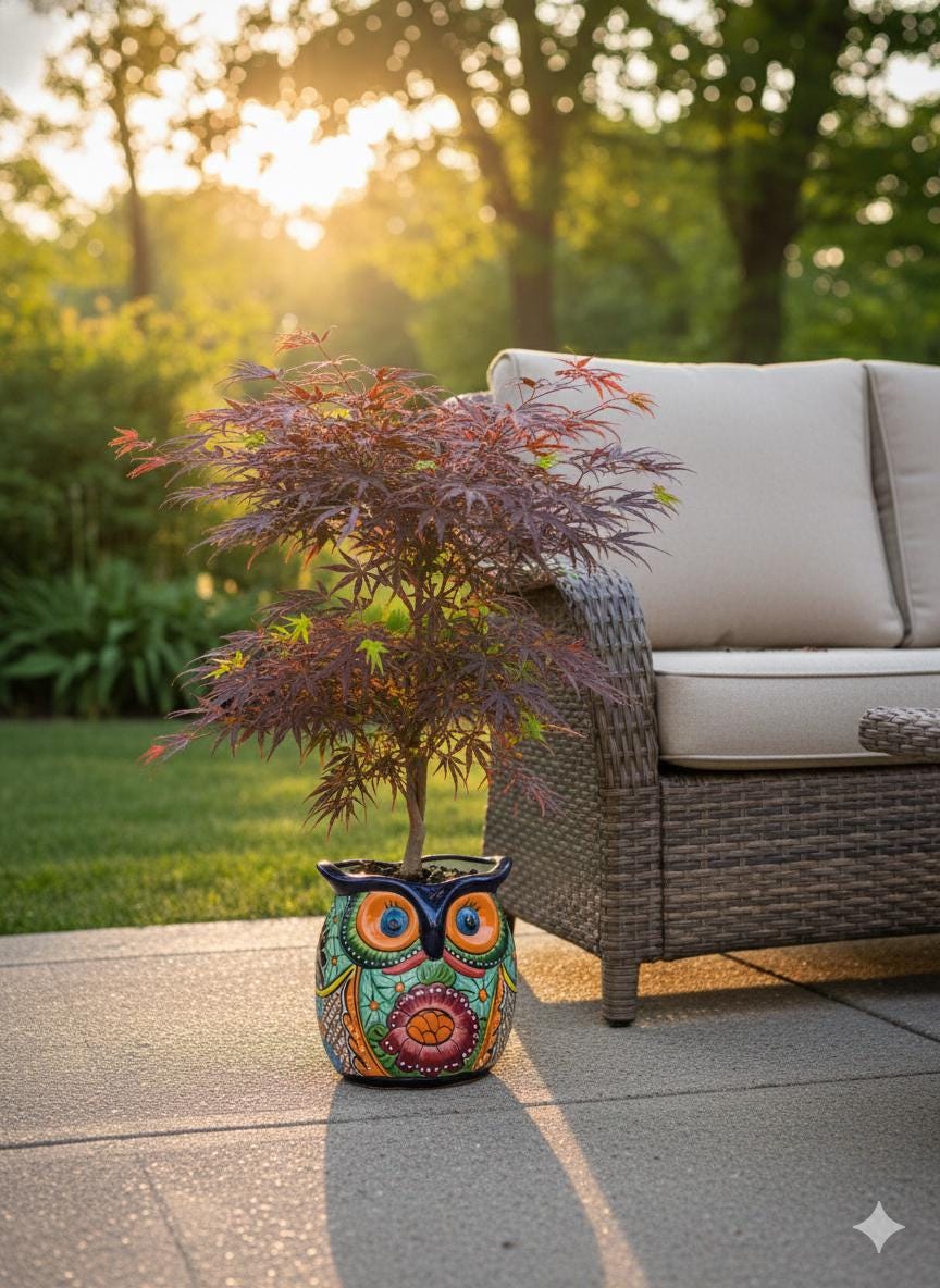 Handmade Talavera Owl Planter: Mexican Pottery Garden Decor