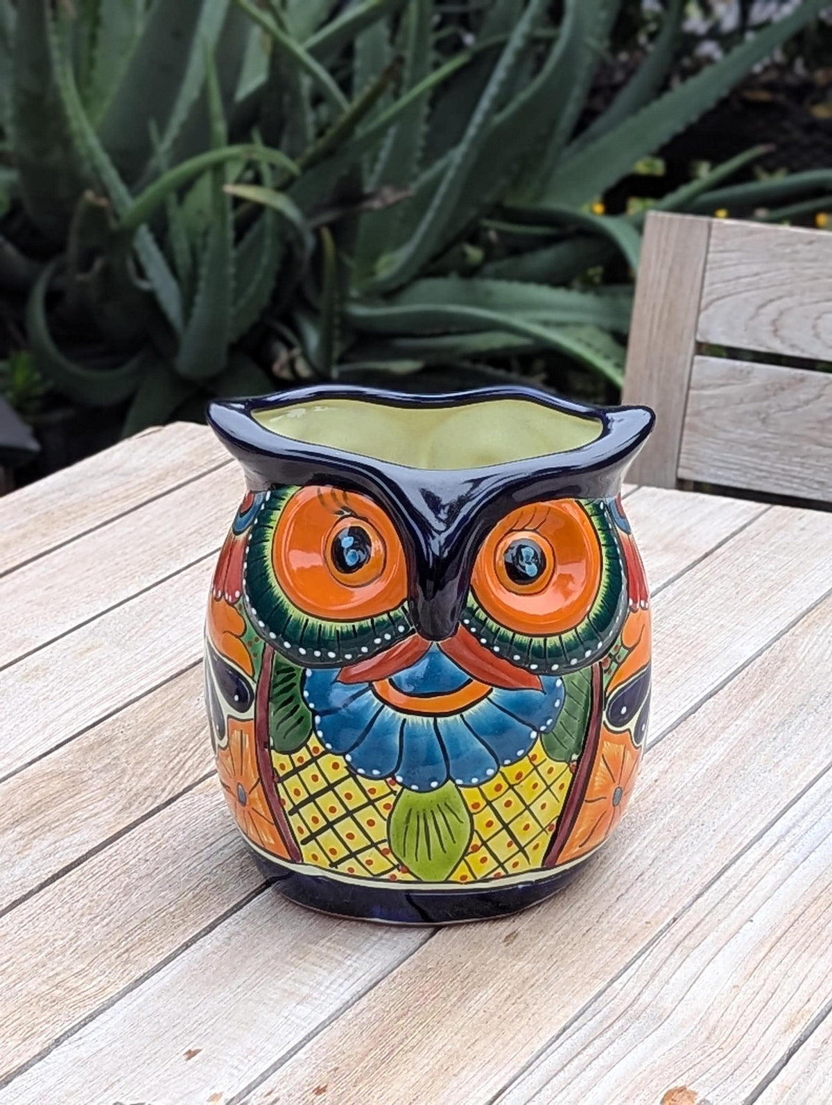 Handmade Talavera Owl Planter: Mexican Pottery Garden Decor