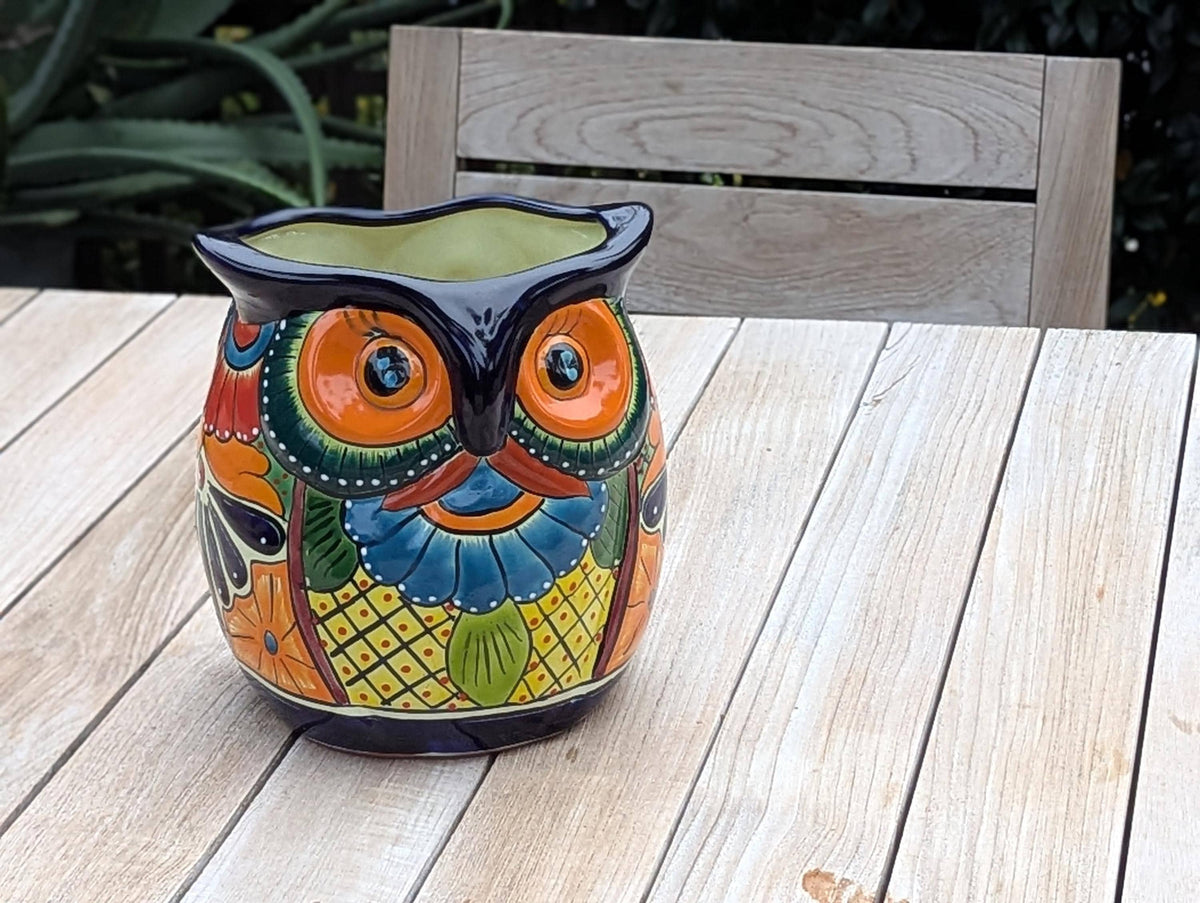 Handmade Talavera Owl Planter: Mexican Pottery Garden Decor