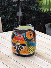 Handmade Talavera Owl Planter: Mexican Pottery Garden Decor
