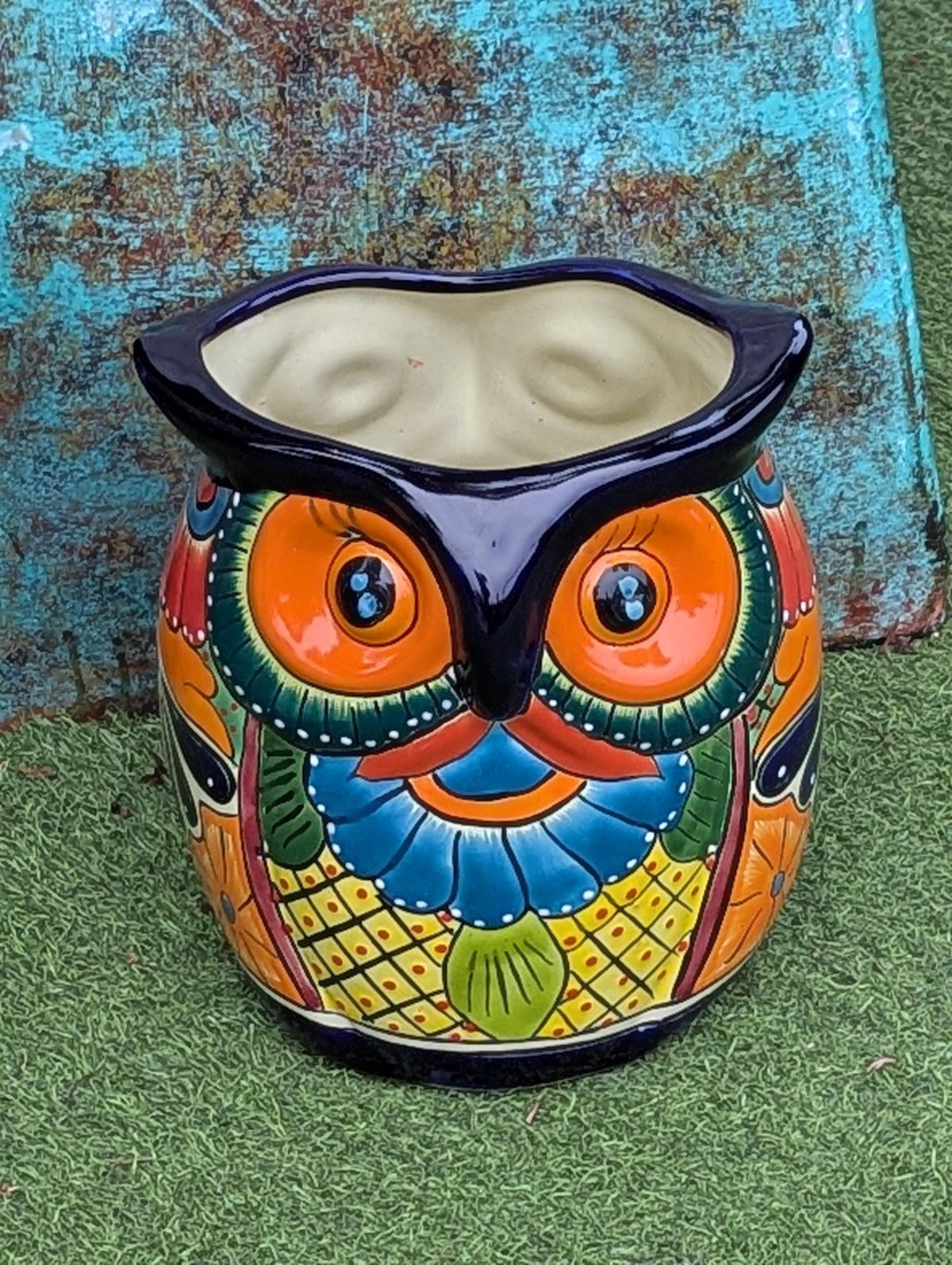 Handmade Talavera Owl Planter: Mexican Pottery Garden Decor