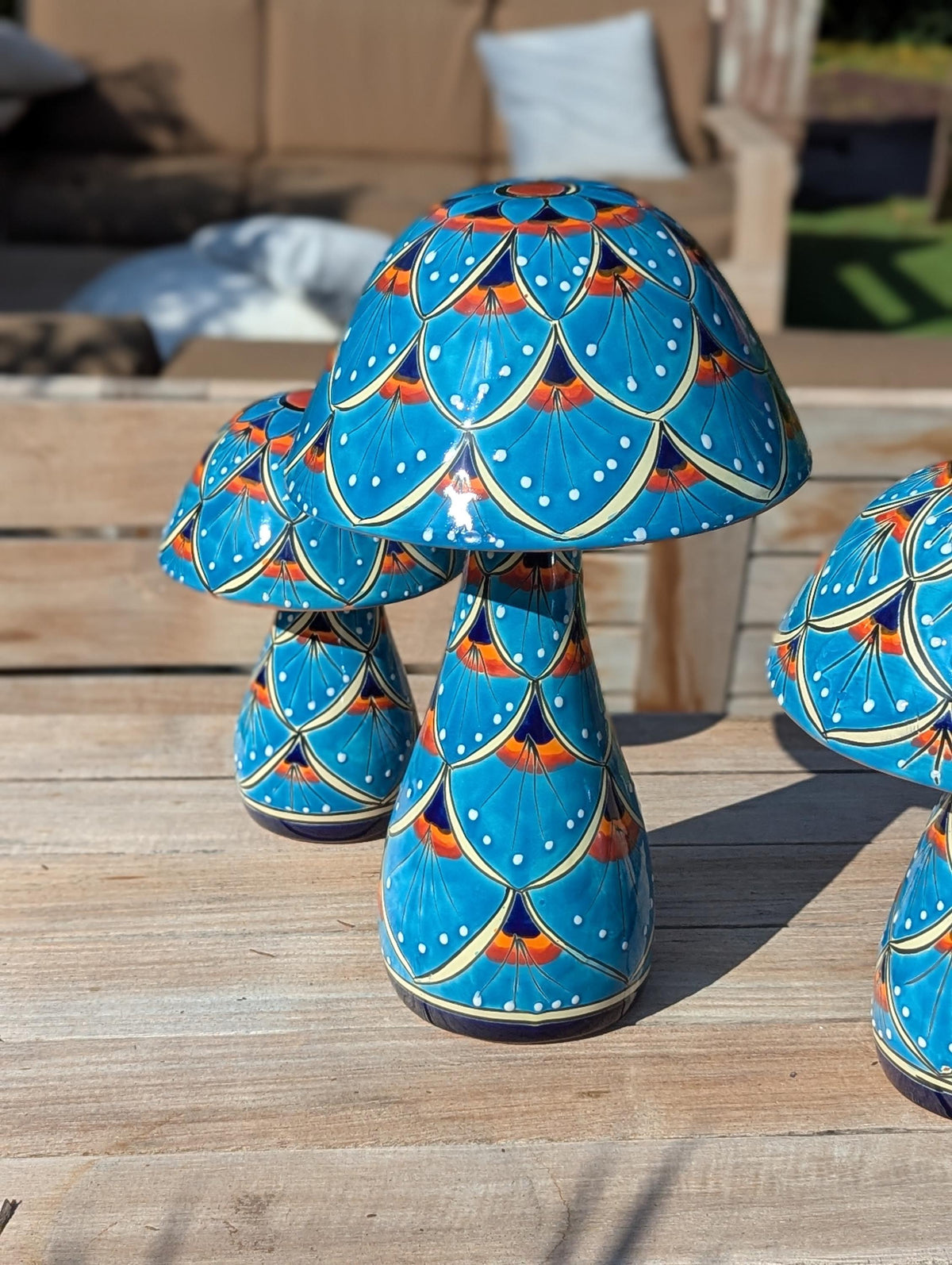 Mushroom Garden Decor | Set of 3 Handmade Ceramic Mexican Toadstools