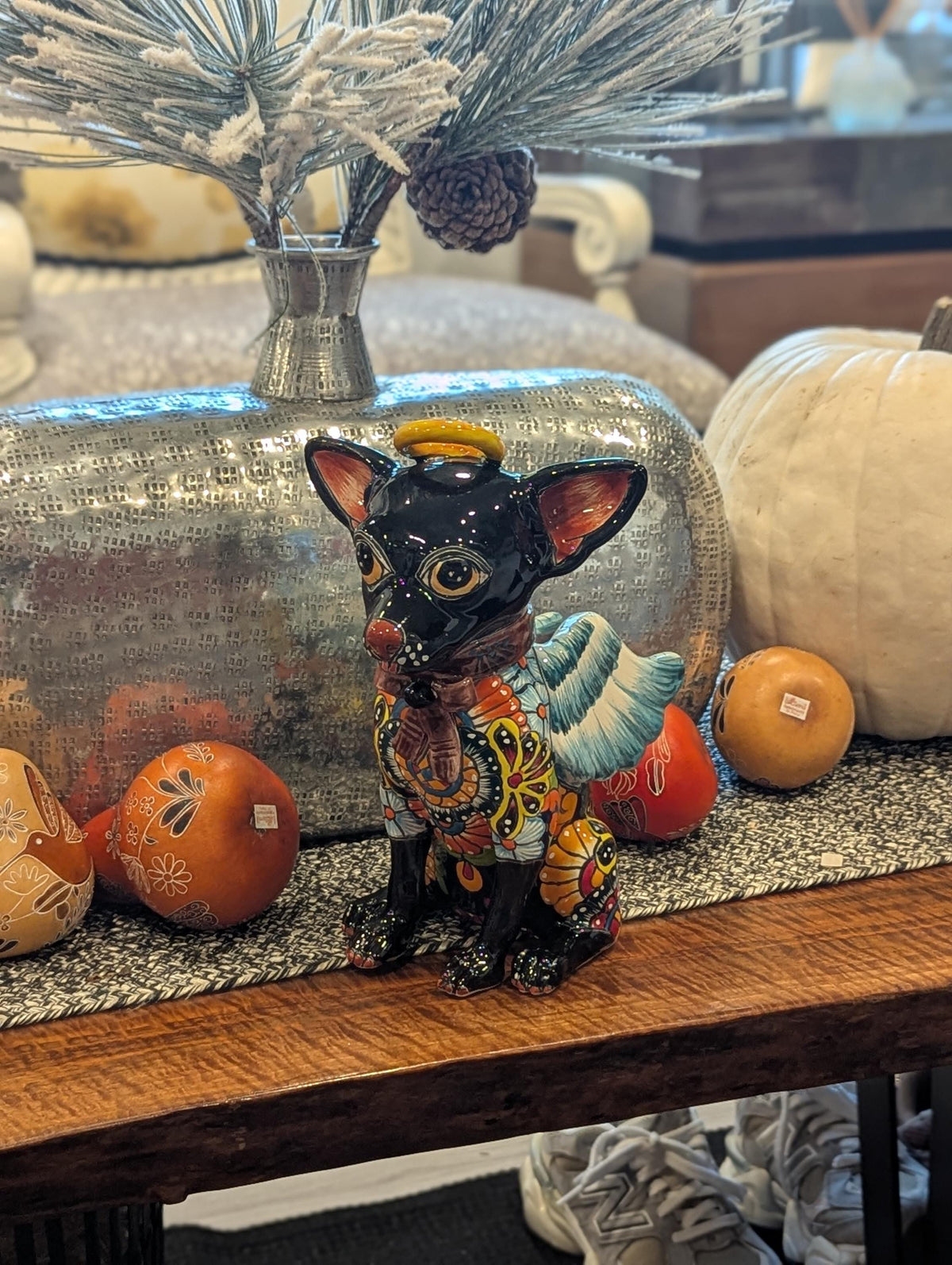 Talavera Chihuahua Figurine, Handmade Ceramic Pottery Home Decor is Mexican Folk Art
