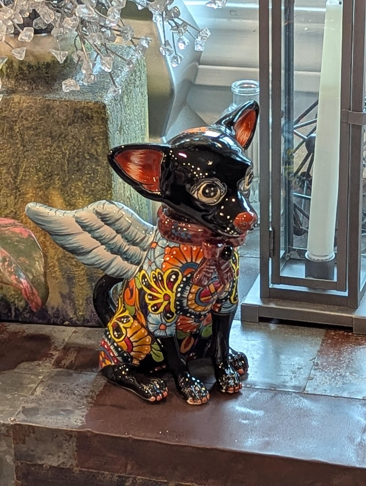 Chihuahua Ceramic Figurine Home Decor | Handmade Mexican Pottery | Talavera Folk Art