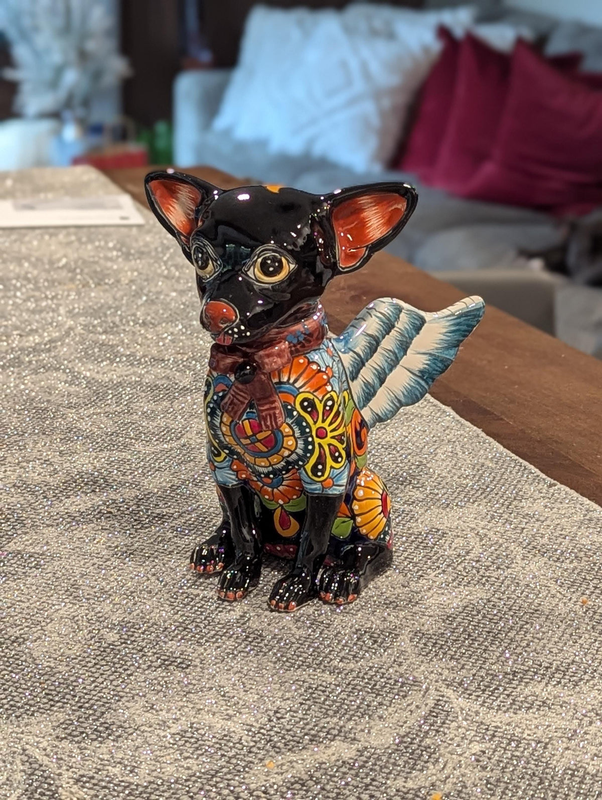 Chihuahua Ceramic Figurine Home Decor | Handmade Mexican Pottery | Talavera Folk Art