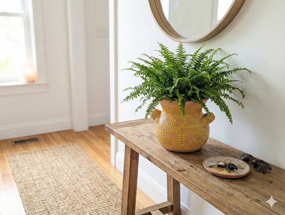 Yellow Sunburst Planter | 10.5" Round Mexican Flower Pot