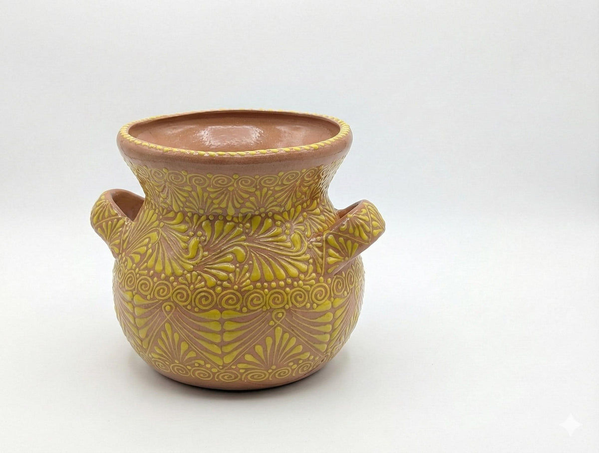 Yellow Sunburst Planter | 10.5" Round Mexican Flower Pot