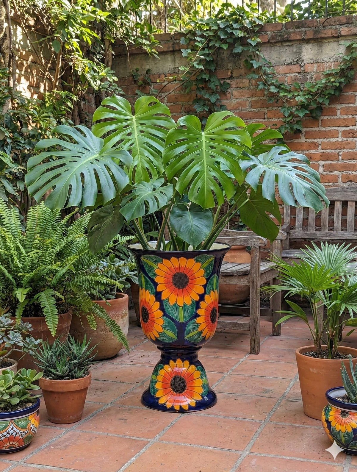 Sunflower Planter | Ceramic Talavera Flower Pot is 22" Tall and Handmade Mexican Pottery | Ships 6-15