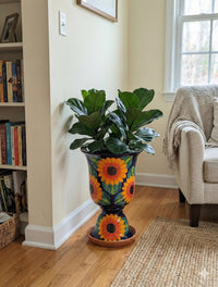 Sunflower Planter | Ceramic Talavera Flower Pot is 22" Tall and Handmade Mexican Pottery | Ships 6-15