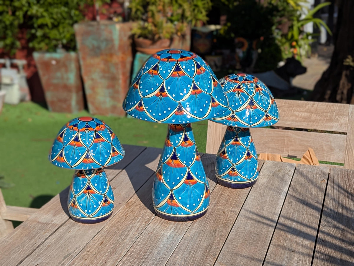 Mushroom Garden Decor | Set of 3 Handmade Ceramic Mexican Toadstools