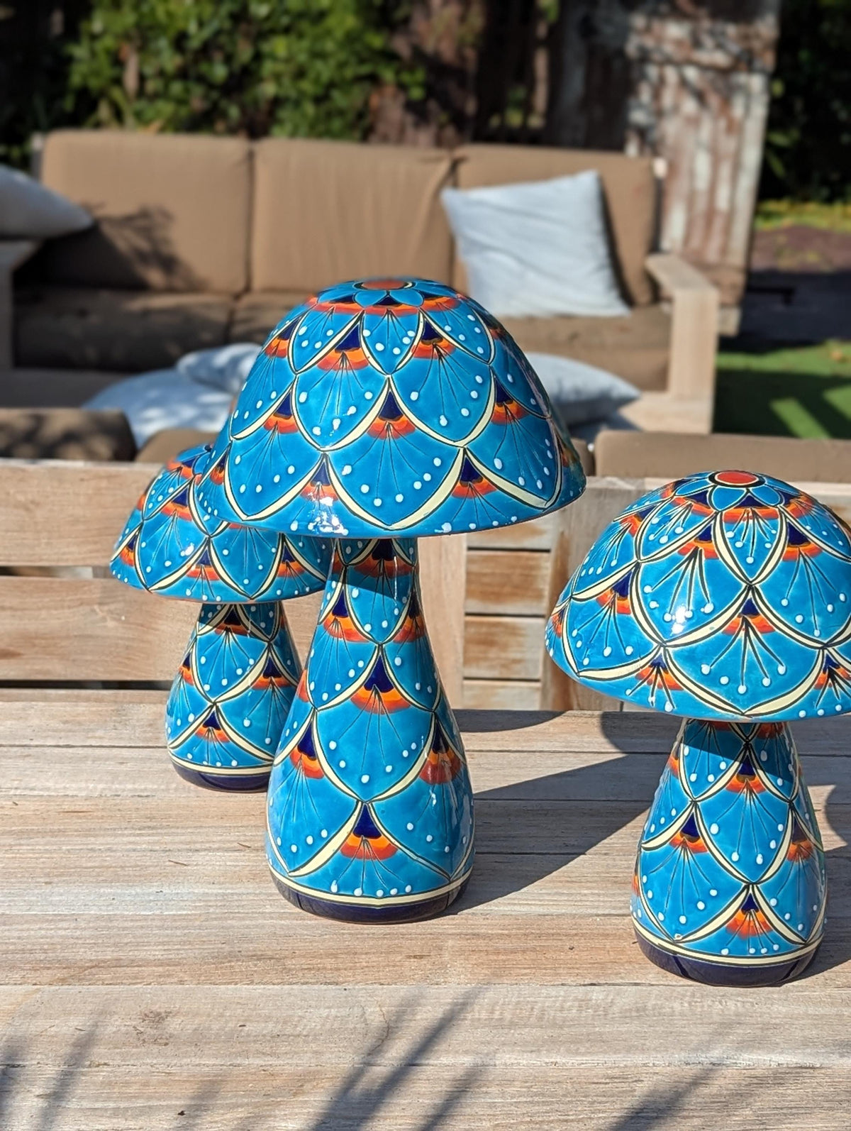 Mushroom Garden Decor | Set of 3 Handmade Ceramic Mexican Toadstools