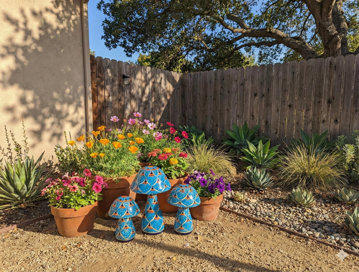 Mushroom Garden Decor | Set of 3 Handmade Ceramic Mexican Toadstools