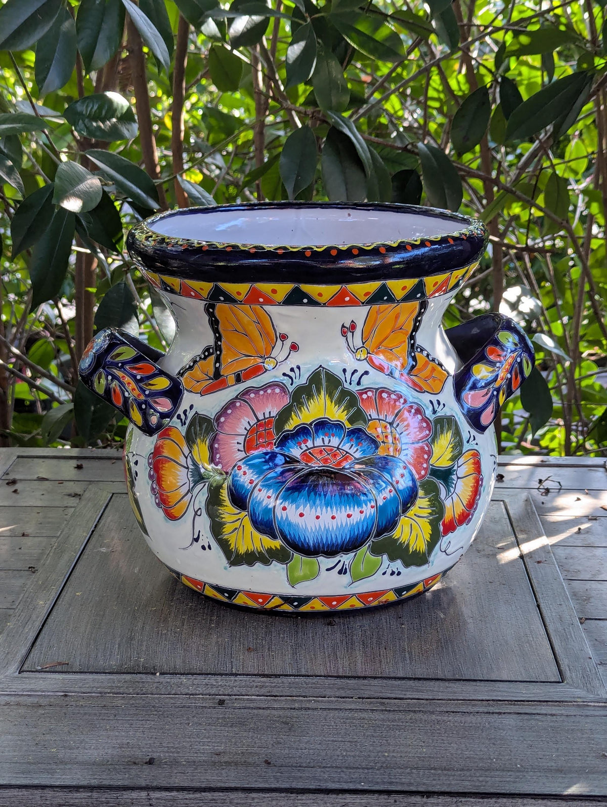 Butterfly Flower Pot | 10.5" Tall Ceramic Talavera Planter is Handmade Mexican Pottery