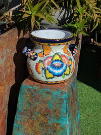 Butterfly Flower Pot | 10.5" Tall Ceramic Talavera Planter is Handmade Mexican Pottery