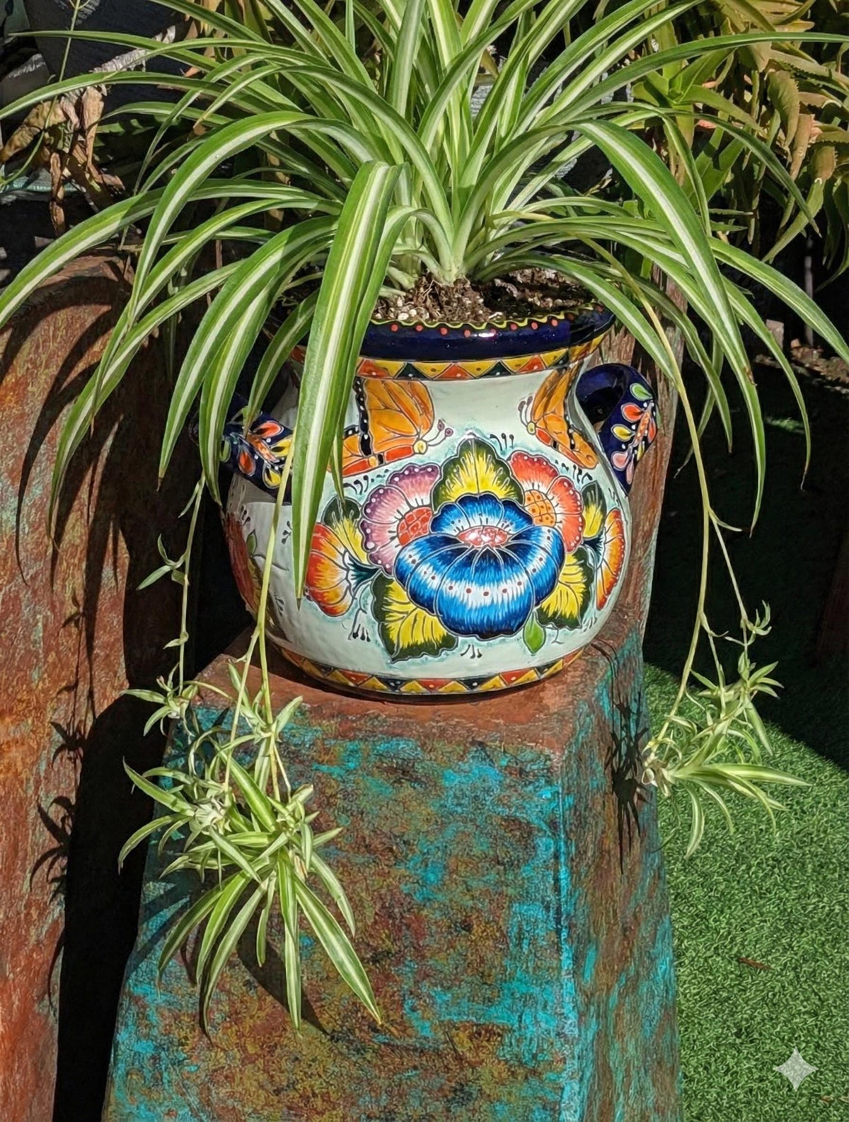 Butterfly Flower Pot | 10.5" Tall Ceramic Talavera Planter is Handmade Mexican Pottery