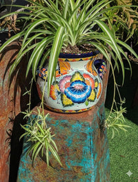Butterfly Flower Pot | 10.5" Tall Ceramic Talavera Planter is Handmade Mexican Pottery