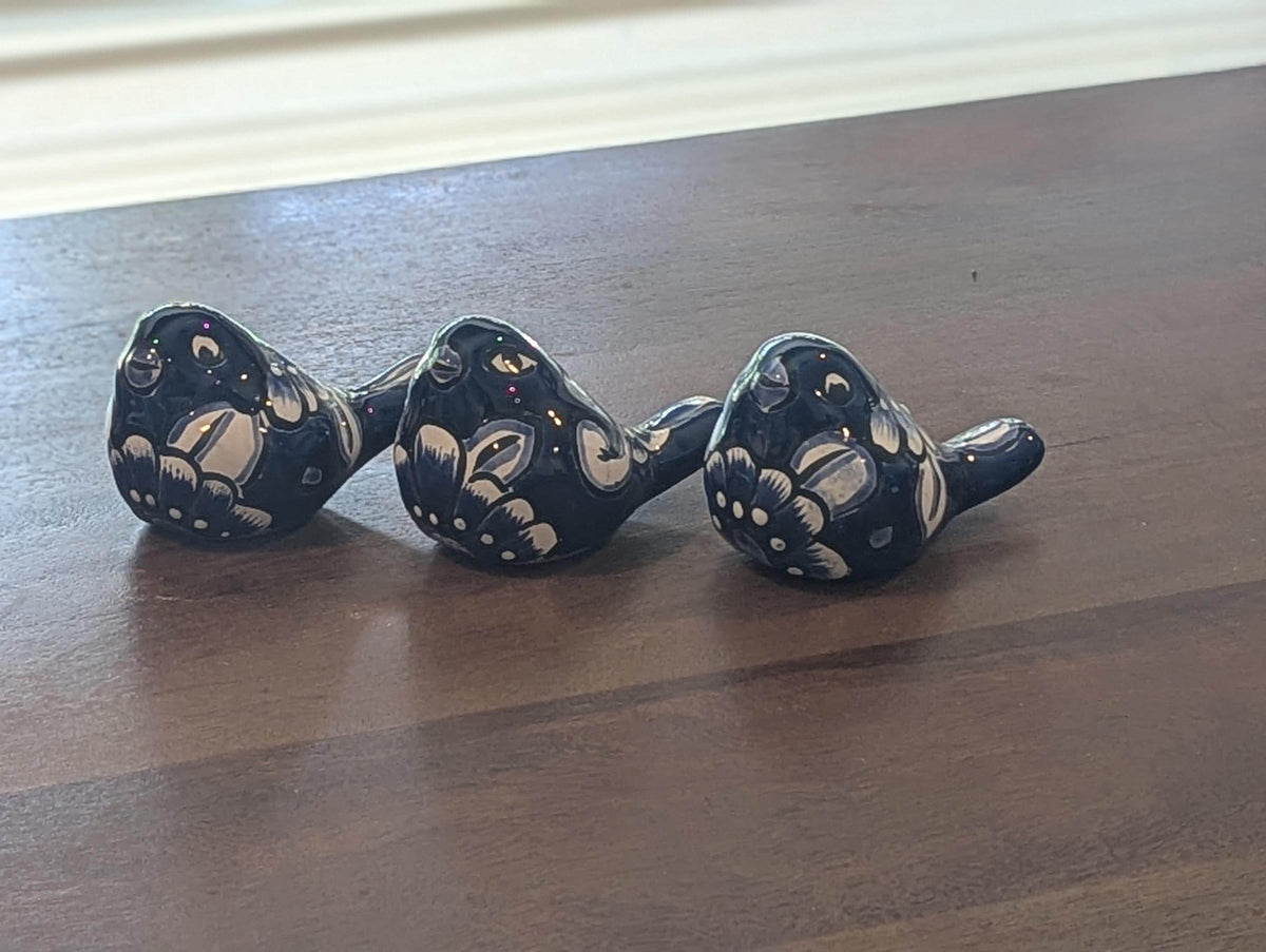 Talavera Birdie, Blue & White | Handpainted Ceramic Bird from Mexico for Home or Garden Decor