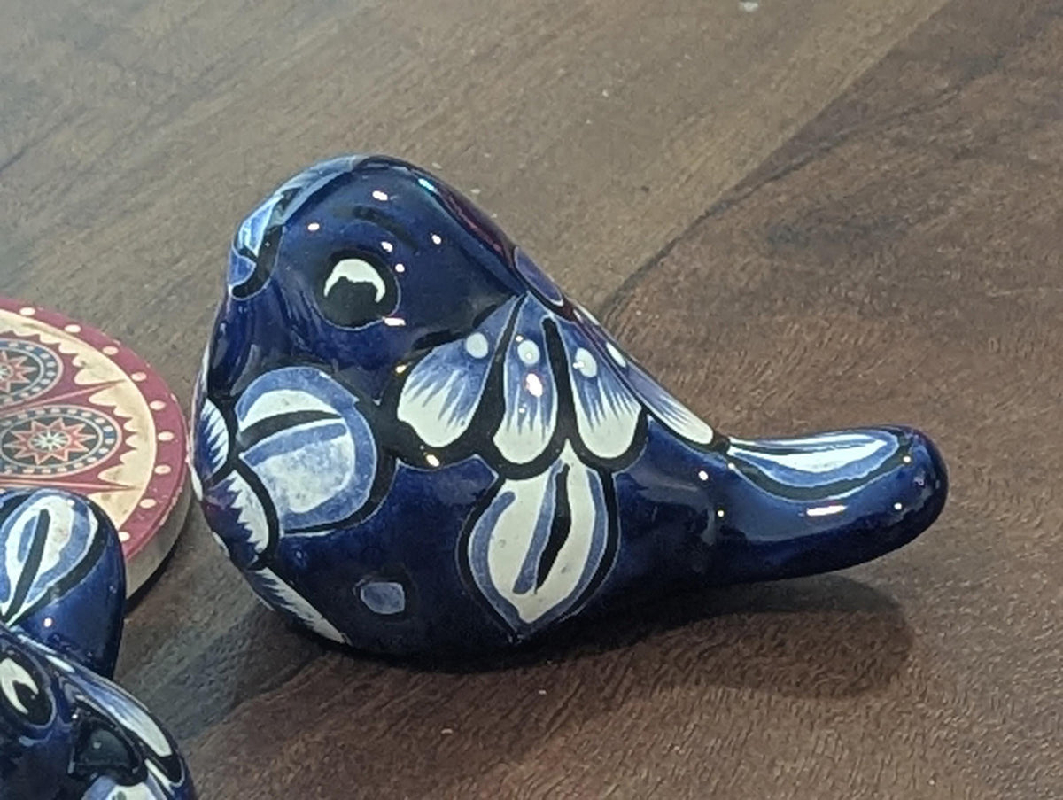 Talavera Birdie, Blue & White | Handpainted Ceramic Bird from Mexico for Home or Garden Decor