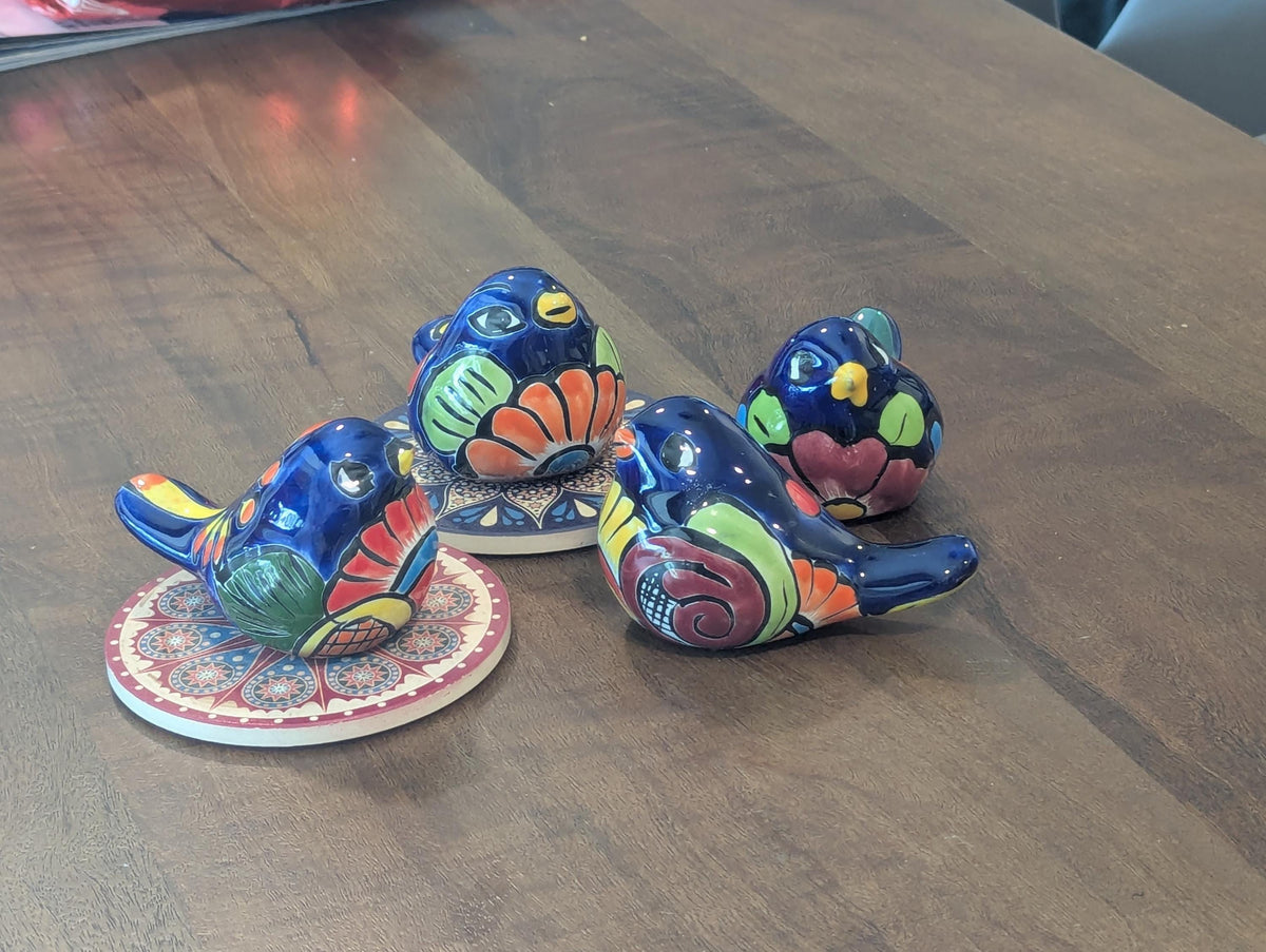 Talavera Birdie, Blue Headed | Handpainted Ceramic Bird from Mexico for Home or Garden Decor