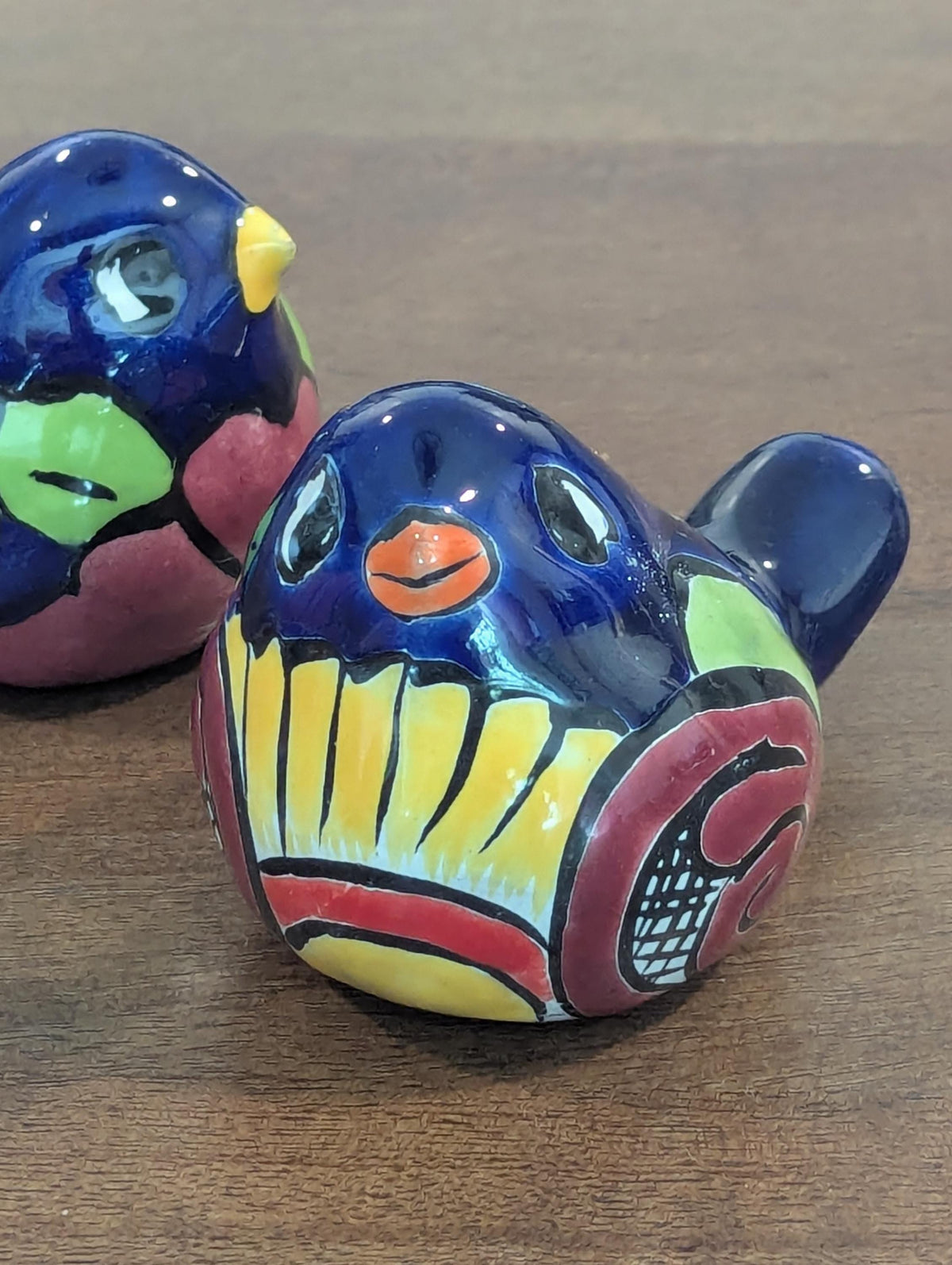 Talavera Birdie, Blue Headed | Handpainted Ceramic Bird from Mexico for Home or Garden Decor
