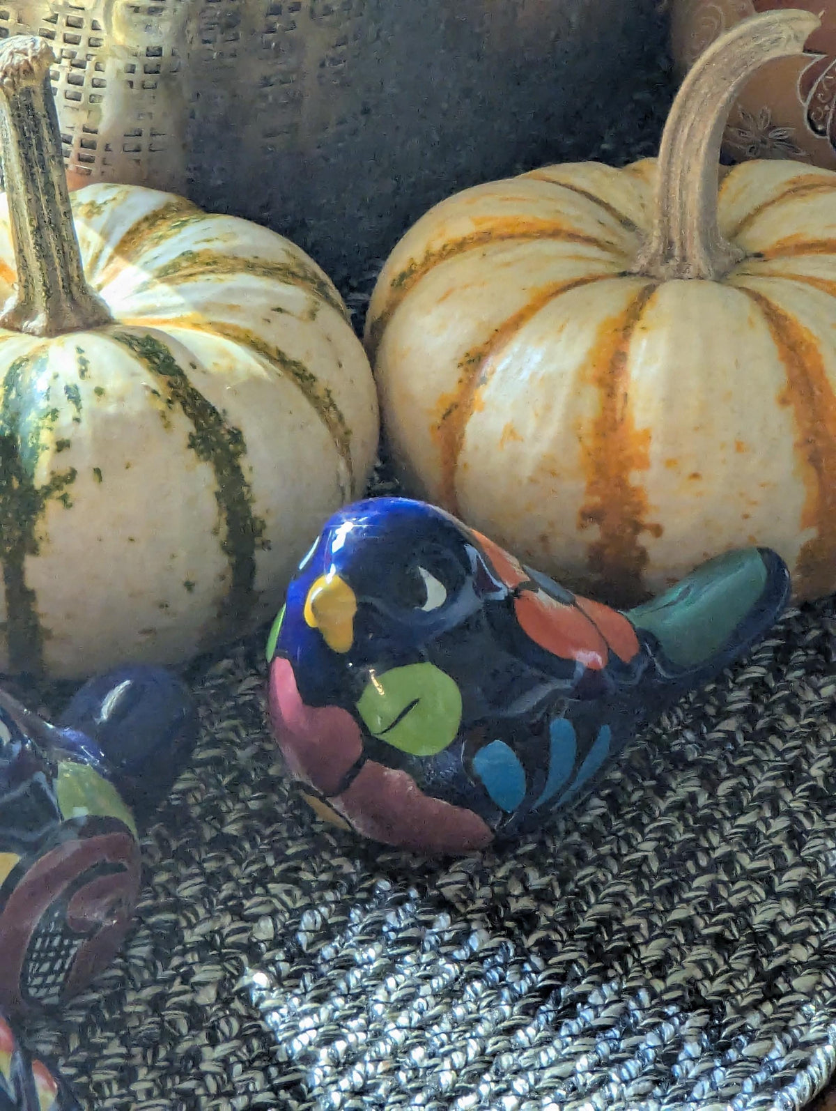 Talavera Birdie, Blue Headed | Handpainted Ceramic Bird from Mexico for Home or Garden Decor