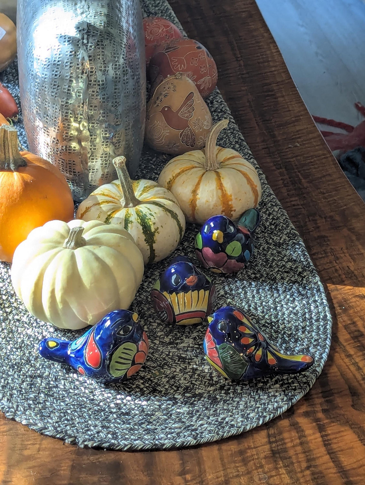 Talavera Birdie, Blue Headed | Handpainted Ceramic Bird from Mexico for Home or Garden Decor