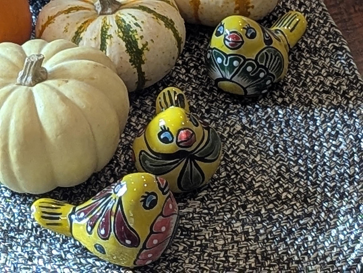 Talavera Birdie, Yellowish | Handpainted Ceramic Bird from Mexico for Home or Garden Decor