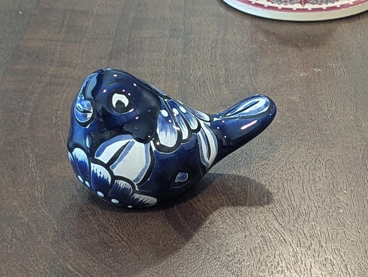 Talavera Birdie, Blue & White | Handpainted Ceramic Bird from Mexico for Home or Garden Decor