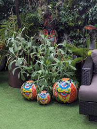 Talavera Garden Spheres: Handmade Mexican Yard Art Decor, Set of 3